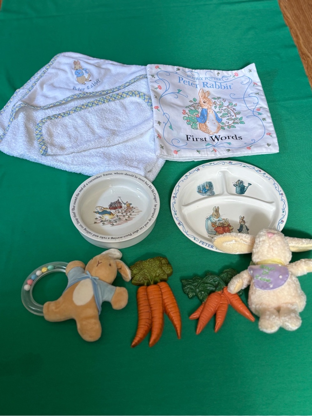 Peter rabbit Baby lot Wedgewood bowl melamie plate Book Bath towel Rattle decor